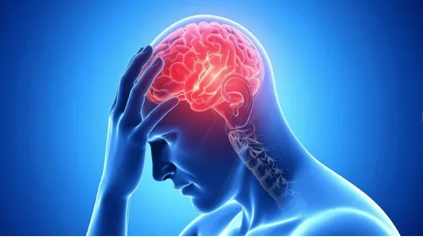 man with hand on head showing a red brain
