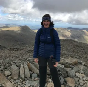 Lynda at the top of Scafell