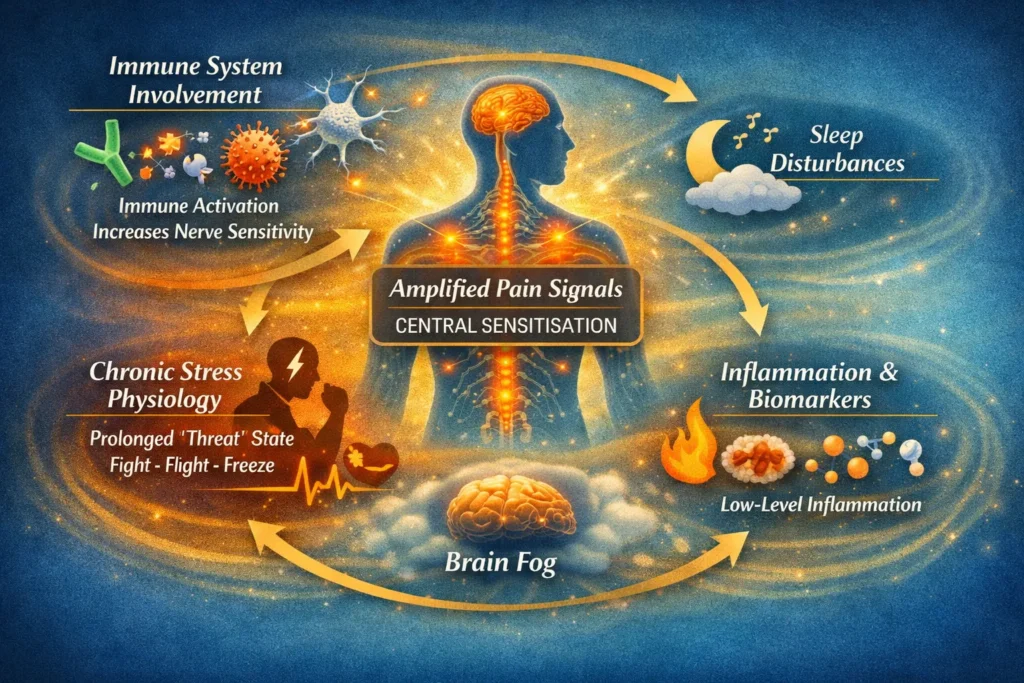 up to date science of the causes of fibromyalgia infographic